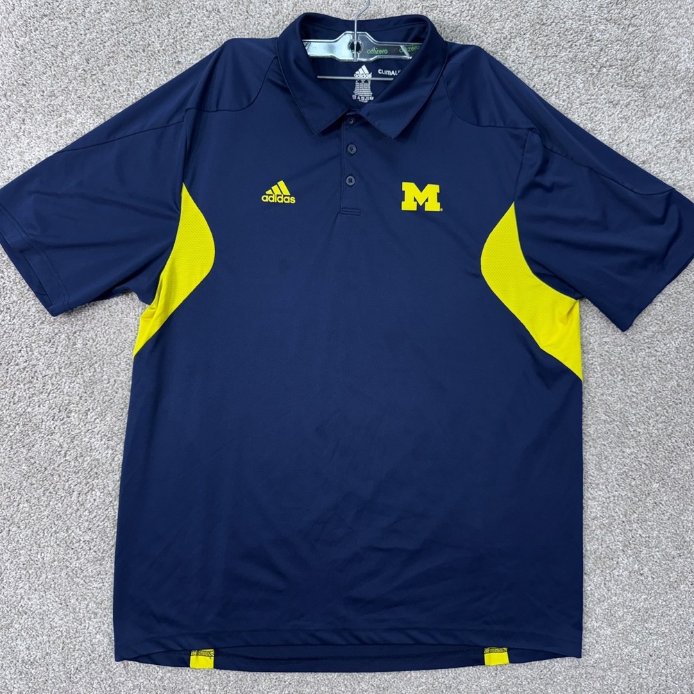 Michigan Adidas Polo Mens XL Navy Blue NCAA Football Climalite EUC